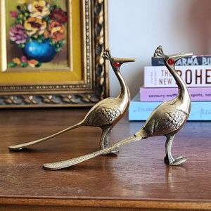 Vintage Made in India Solid Brass Lovely Peacocks Set of 2
